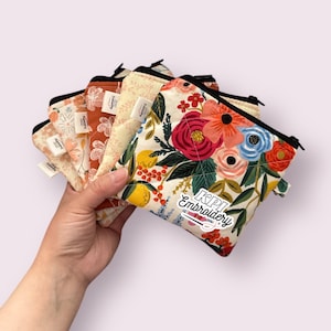 Personalized Quilted Zipper Pouch, Rifle Paper Co, Mini Clutch Wallet Keychain, Coin Purse, Custom Embroidery