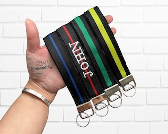 Personalized Thin Blue Line, Red, Green, Fabric Wristlet Key Fob, Police, Firefighter, Law Enforcement, Custom Embroidery, Keychain Lanyard