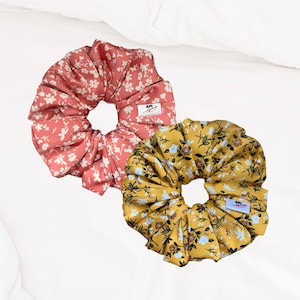 XXL Pink Yellow Floral Silk Satin Scrunchie, XXL Scrunchie, Scrunchy, Oversized, Jumbo Scrunchie, Mega Giant Scrunchie, Gifts For Her