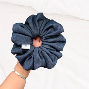 XXL Blue Denim Scrunchie: Oversized Cotton Hair Tie