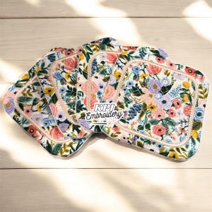 Mug Rugs Set Quilted Fabric Coasters, Washable Drink Coasters, Coffee Bar Decor, Rifle Paper Co Riley Blake Fabrics, Custom Embroidered Gift image 5