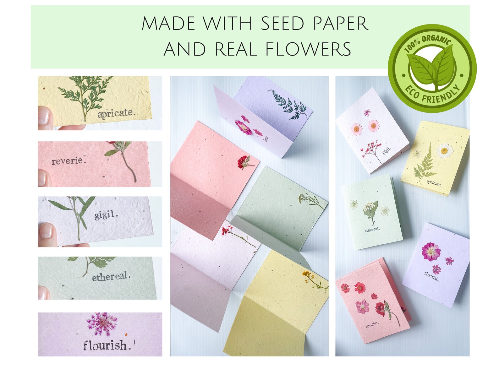 Handmade Seed Paper Greeting Cards With Real Flowers Pack of Etsy