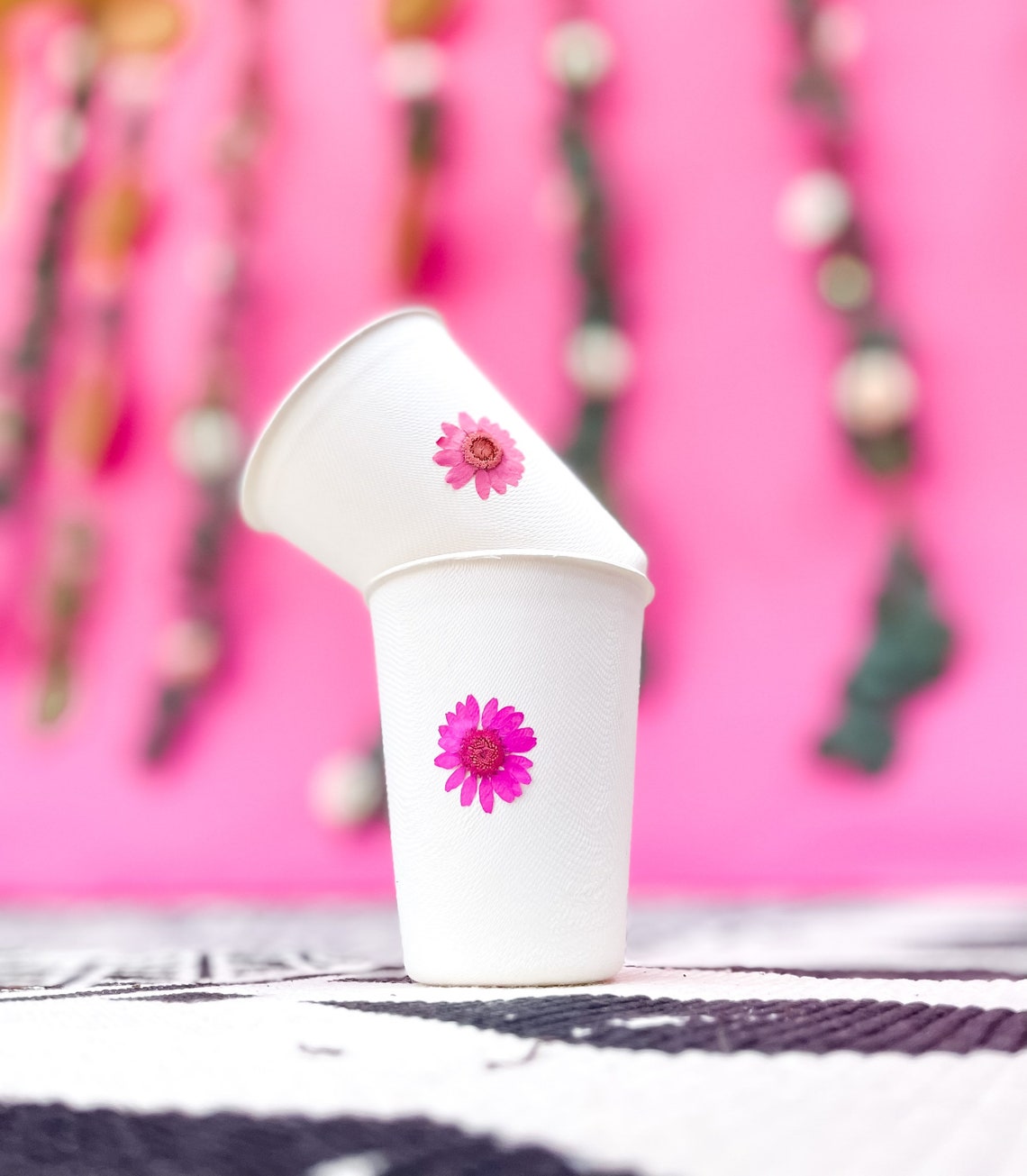 Pink Party Cups With Dried Flower Decor 30 per Package Etsy