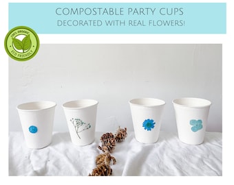 Compostable Blue Floral Party Cups, Disposable Cups, Baby Boy Shower, Eco-friendly Party Supplies, Compost at home