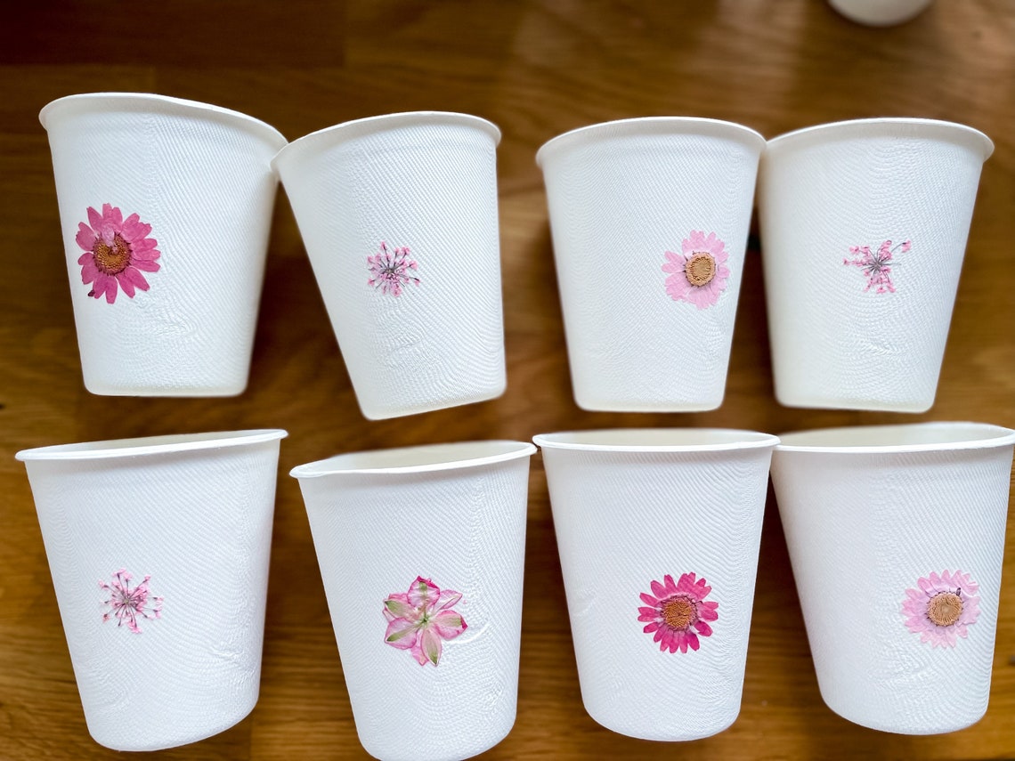 Pink Party Cups With Dried Flower Decor 30 per Package Etsy