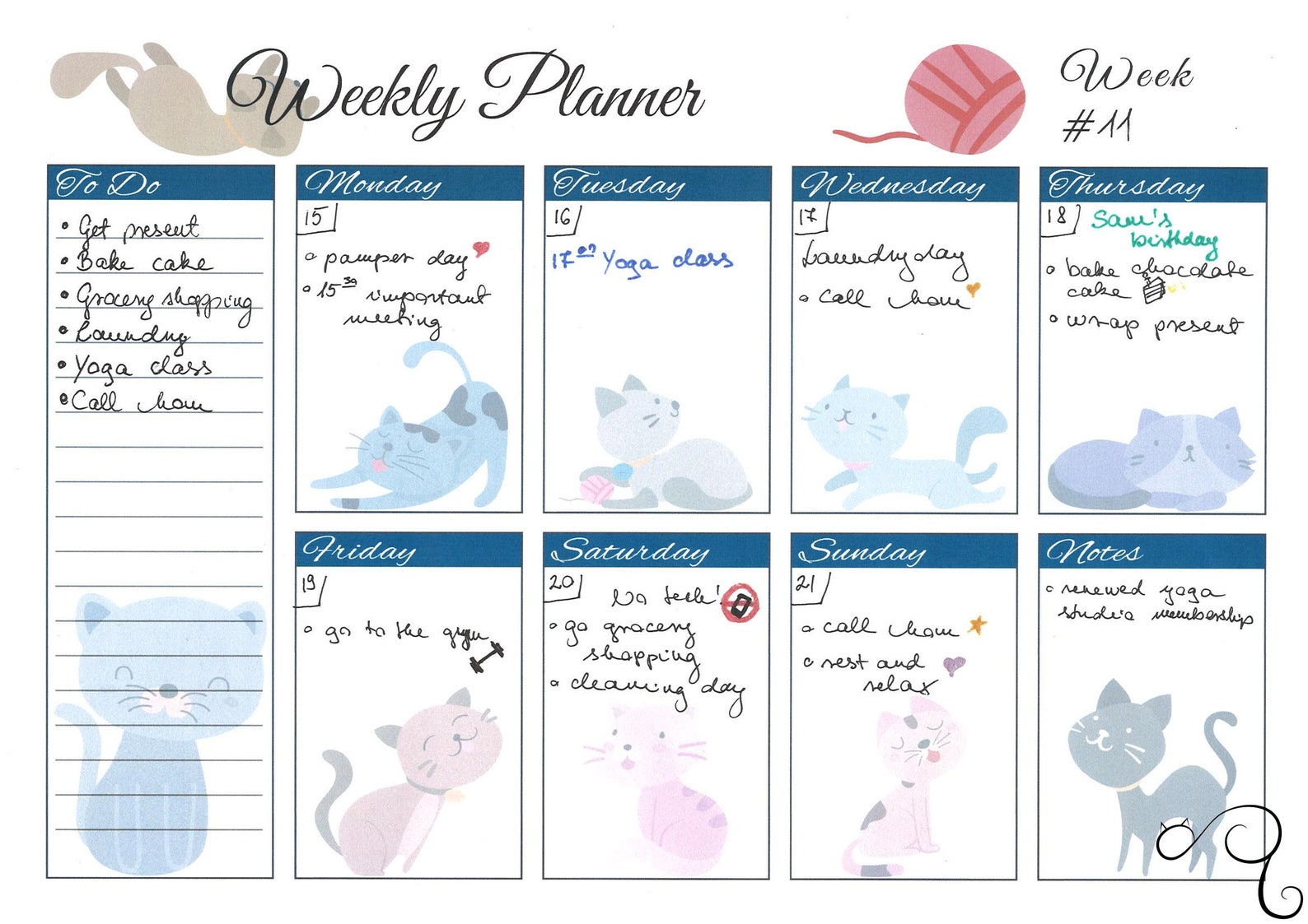 Printable planner kit cute cats weekly planner monthly Etsy
