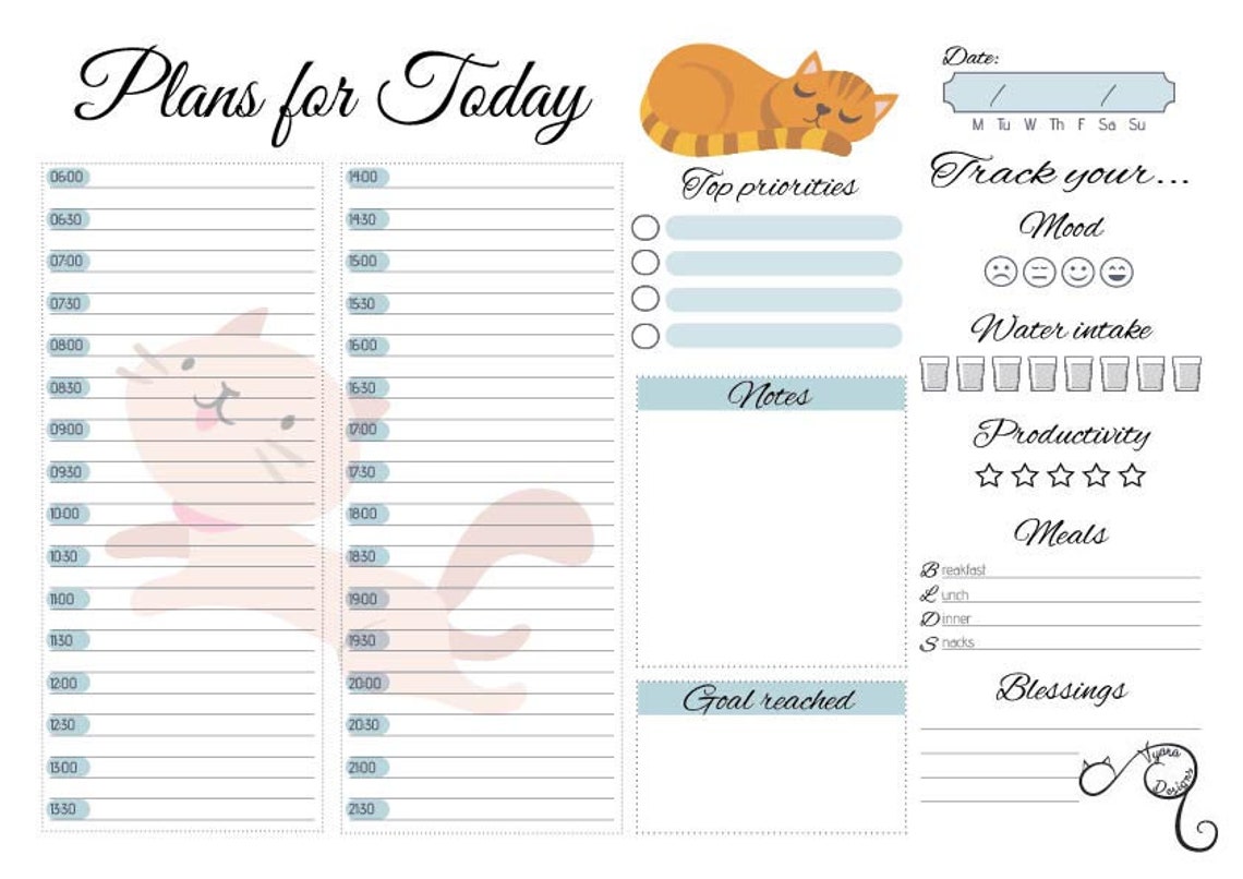 Printable planner kit cute cats weekly planner monthly Etsy