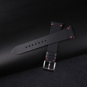 Vintage Box Calf Black Leather Watch Strap, Black Box Calf Watch Strap 18mm 19mm 20mm 21mm 22mm