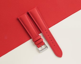 Padded Red Sailcloth Rubber Watch Strap, Handmade Rubber Bands 16mm 19mm 18mm 20mm 22mm 23mm