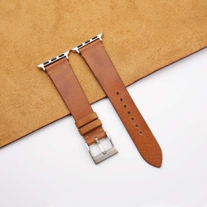 Handmade Vintage Golden Vachetta Leather Apple Watch Band 38mm, 40mm, 41mm, 42mm, 44mm, 45mm For All Series, Leather Apple Watch Strap