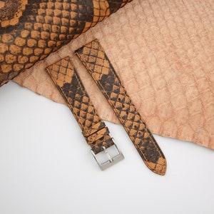 Handmade Brown Python Leather Watch Strap, Python Brown Skin Watch Bands 17mm 18mm 19mm 20mm 21mm 22mm 23mm For Men Women