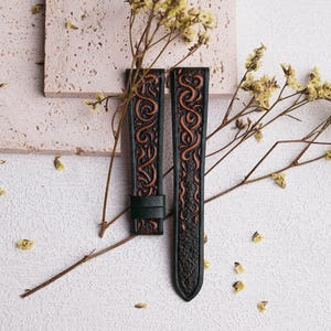 Handdn Calligraphy Art Carving Watch Strap, Handdn Leather Watch Strap