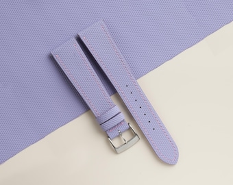 Light Purple Sailcloth Rubber Watch Strap, Handmade Rubber Bands 16mm 19mm 18mm 20mm 22mm 23mm