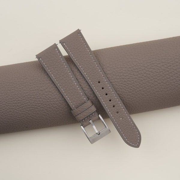 Dark Grey Togo Leather Watch Strap, Handmade Togo Leather Watch Strap, Togo Dark Grey Strap Bands 16mm - 24mm