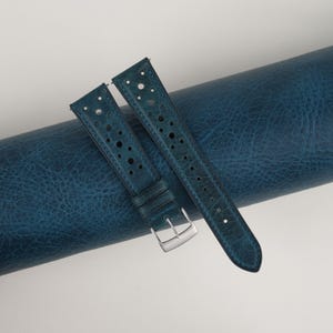Rally Dark Aqua Blue Waxed Leather Watch Strap, Handmade Rally Dark Aqua Blue Waxed Watch Strap Band 18mm 19mm 20mm 21mm 22mm 23mm 24mm