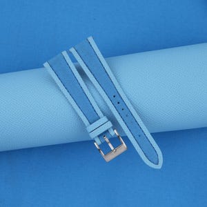 Handmade Miami Blue Sailcloth Folded Edge Epsom Watch Strap, Folded Edge Epsom Strap Bands 19mm 20mm 21mm 22mm Customize any size