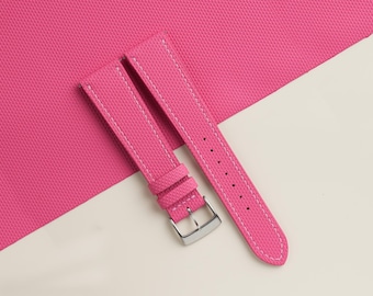 Pink Sailcloth Rubber Watch Strap, Handmade Rubber Bands 16mm 19mm 18mm 20mm 22mm 23mm