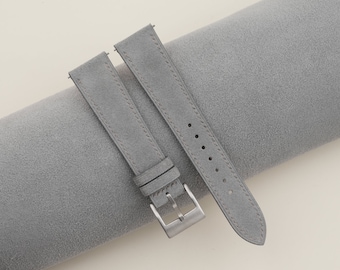 Handmade Light Grey Suede Watch Strap, Quick Release
