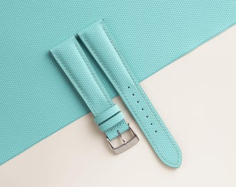 Padded Turquoise Sailcloth Rubber Watch Strap, Handmade Rubber Bands 16mm 19mm 18mm 20mm 22mm 23mm