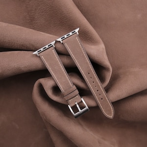 Light Brown Nubuck Leather Apple Watch Band 38mm, 40mm, 41mm, 42mm, 44mm, 45mm For All Series, Navy Apple Watch Strap