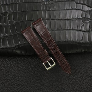 Handdn Watchstraps Classic Dark Brown Alligator Leather Watch Strap, Alligator Dark Brown Strap Bands 16mm 18mm 20mm 22mm