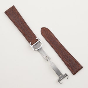 Single folding Brown Alligator round scales leather watch strap for deployant clasp ( included clasp )