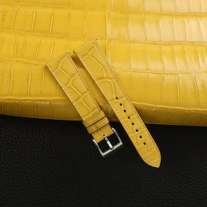 Handdn Watchstraps Classic Yellow Alligator Leather Watch Strap, Alligator Yellow Strap Bands 18mm 20mm 22mm Customize any size