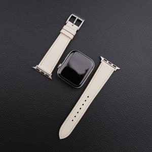 Handmade Pearl White Epsom Leather Apple Watch Band 38mm, 40mm, 41mm, 42mm, 44mm, 45mm For All Series, Leather Apple Watch Strap