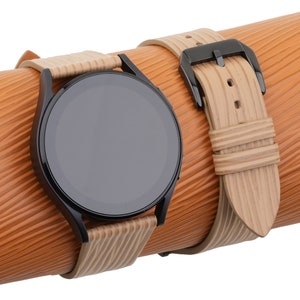 Handmade Beige Epi leather Samsung watch band compatible with Samsung Galaxy Watch 3 4 5 6 Active 1 2 Band Men Women