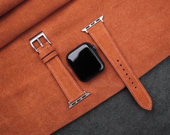 Burn Orange Suede Apple Watch Band 38mm, 40mm, 41mm, 42mm, 44mm, 45mm For All Series, Suede Watch Strap Gift Men Women