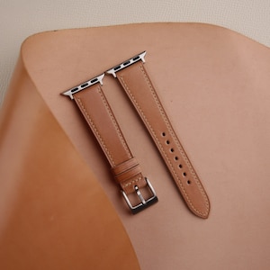 Beige Shell Cordovan Leather Apple Watch Band 38mm, 40mm, 41mm, 42mm, 44mm, 45mm For All Series, Leather Apple Watch Strap