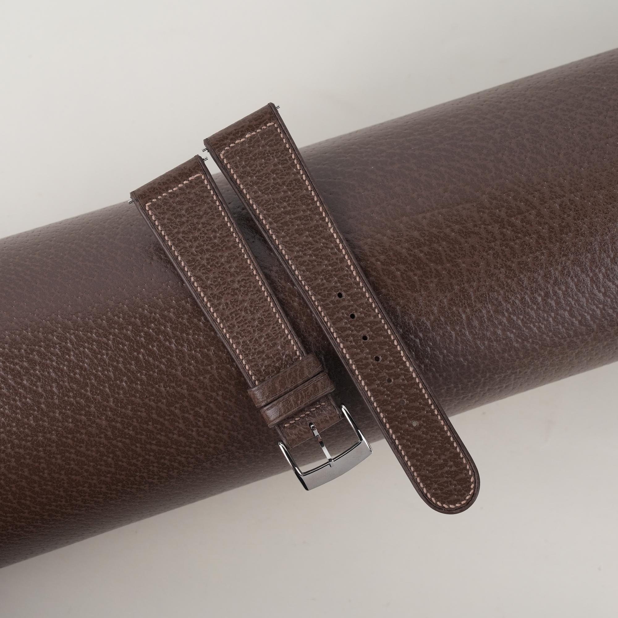 Micro Stitch Dark Taupe Peccary Leather Watch Strap, Handmade Peccary Watch Strap, Peccary Leather Strap Watch 16mm 18 mm 20mm 22mm