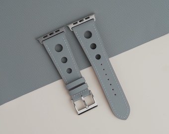 Handmade Rally Light Grey Sailcloth Rubber Apple Watch Ultra Band, Custom Crafted