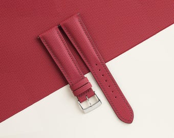 Padded Bordeaux Sailcloth Rubber Watch Strap, Handmade Rubber Bands 16mm 19mm 18mm 20mm 22mm 23mm