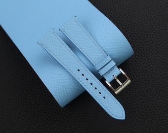 Miami Blue Epsom Leather Watch Strap, Miami Blue Epsom Leather Handmade Watch Strap, Epsom Strap Watch 16mm - 24mm