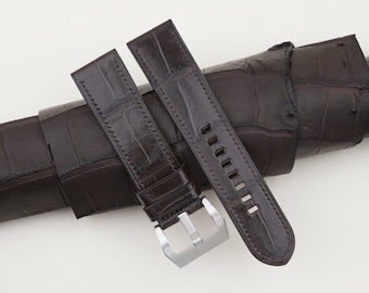 Dark Brown Alligator Leather Strap for Panerai Watches Handmade PAM strap for Submersible Luminor Due Radiomir patina custome bands