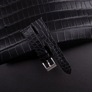 Handmade Black Alligator Round Scales Watch Band Slim Style ,Vintage Round Scale Alligator Leather Watch Strap 18mm 19mm 20mm 22mm