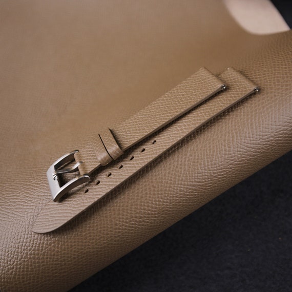 Slim Taupe Epsom Leather Watch Strap Vintage Calfskin Leather