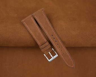 Handmade Camel Nubuck Leather Watch Strap, Classic Calfskin Band 16-24mm
