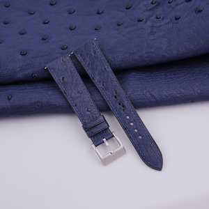 Handmade Dark blue Ostrich Leather Strap Bands For Men Women, Navy Quick Release Watch Band 18mm 19mm 20mm 21mm 22mm 23mm 24mm