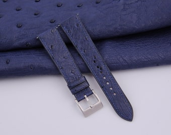 Handmade Dark blue Ostrich Leather Strap Bands For Men Women, Navy Quick Release Watch Band 18mm 19mm 20mm 21mm 22mm 23mm 24mm