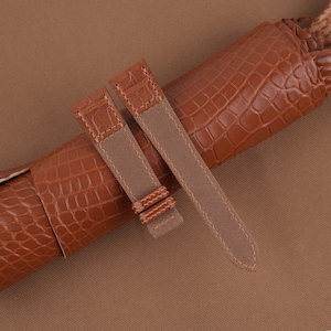 Handmade Folded Edges Brown Sailcloth Mix Alligator Watch Strap , Sailcloth Brown Strap Band 18mm 20mm 22mm Customize Any Size
