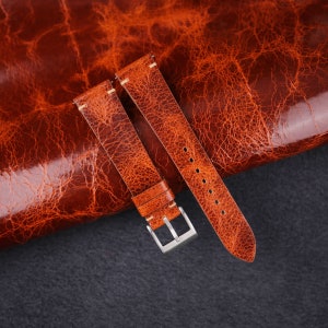 Vintage Brown Waxed Leather Side-Stitch Watch Strap, Handmade Cowhide Leather Watch Strap 18mm 19mm 20mm 21mm 22mm 23mm