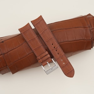 Handdn Watchstraps Curved End Cognac Alligator Leather Watch Strap 18mm 20mm 22mm 24mm Customize