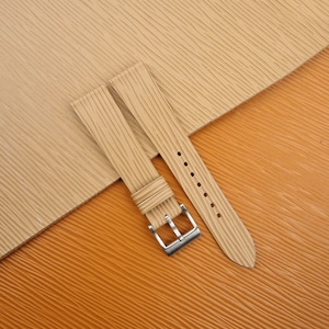 Handmade Beige Calfskin Leather Watch Strap, Beige Calfskin Waves Textures Watch Bands 17mm 18mm 19mm 20mm 21mm 22mm 23mm