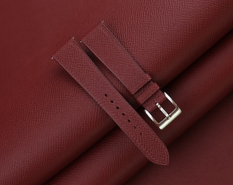 Burgundy Epsom Leather Watch Strap, Handmade Classic Band, Customizable Sizes