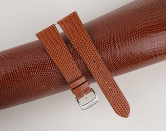 Vintage Slim Brown Lizard Leather Watch Strap, Vintage Brown Lizard Leather Watch Band Slim Style 18mm 19mm 20mm 21mm 22mm 23mm 24mm