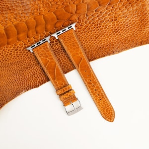 Cognac Ostrich Leg Leather Apple Watch Band 38mm, 40mm, 41mm, 42mm, 44mm, 45mm For All Series custom