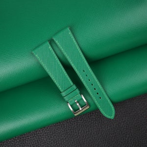 Saffiano Green Leather Strap Bands, Handmade Green Saffiano Leather Watch Strap, Saffiano Strap Watch 16mm - 24mm