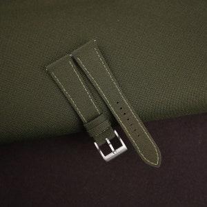 Handdn Watchstraps Handmade Slim Sailcloth Watch Strap Olive, Sailcloth Olive Strap Bands 18mm 20mm 22mm Customize any size